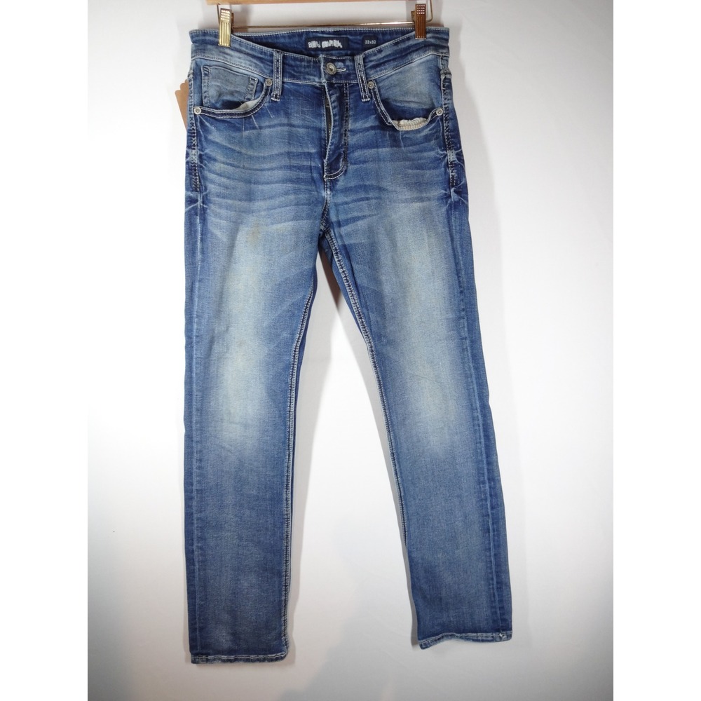 BKE Straight Leg Jeans Mens 33x32 Blue Medium Wash Whiskered Denim 3182